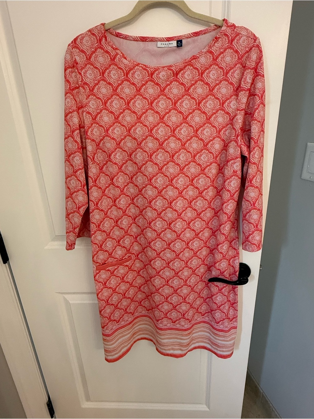 Cabana Life Coral and White Geometric Dress